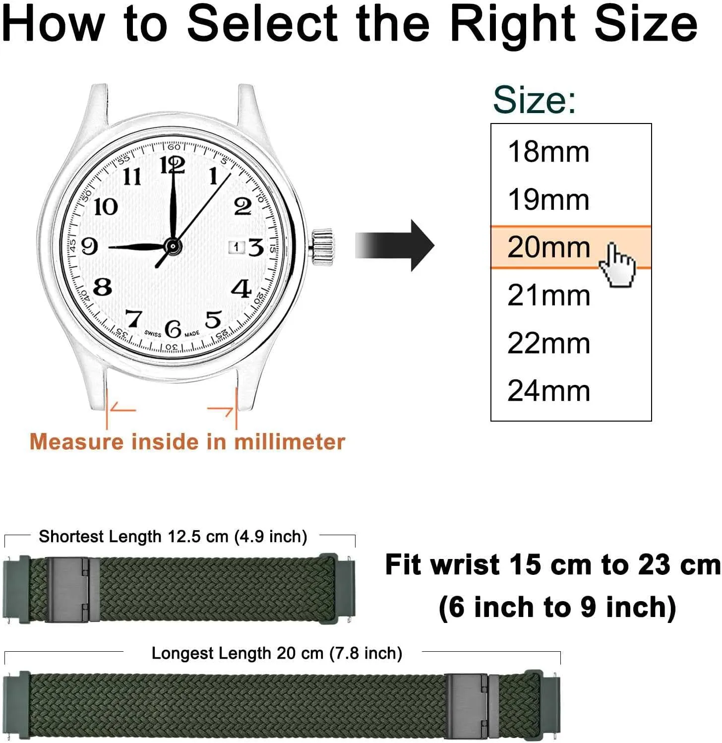 WOCCI 22mm Braided Nylon Watch Bands for Men and Women, 2 Packs Replacement Straps (Black Khaki Green)