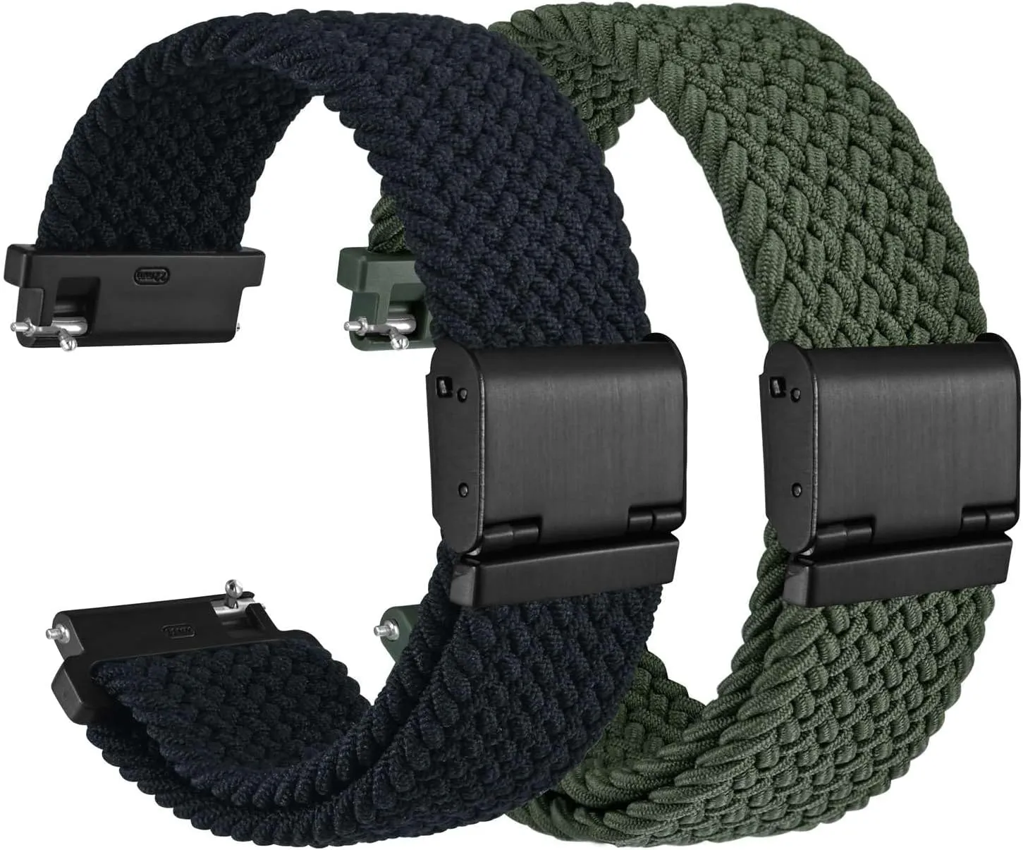 WOCCI 22mm Braided Nylon Watch Bands for Men and Women, 2 Packs Replacement Straps (Black Khaki Green)