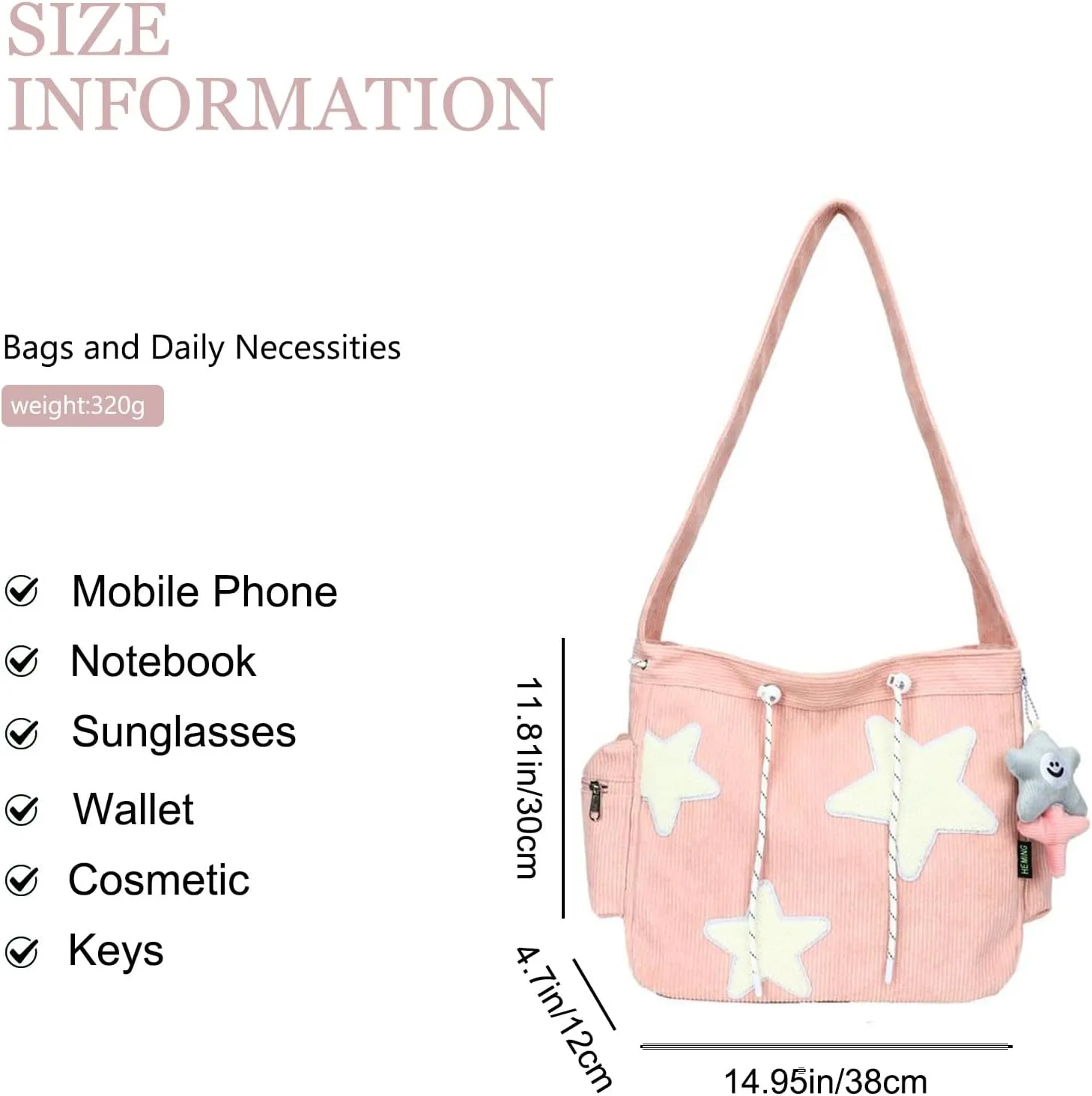 Women Corduroy Tote Bag, Large Shoulder Hobo Bags with Zipper Cute Messenger Bag Kawaii Handbags Y2K Travel Work Bag