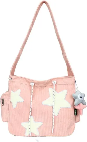 Women Corduroy Tote Bag, Large Shoulder Hobo Bags with Zipper Cute Messenger Bag Kawaii Handbags Y2K Travel Work Bag