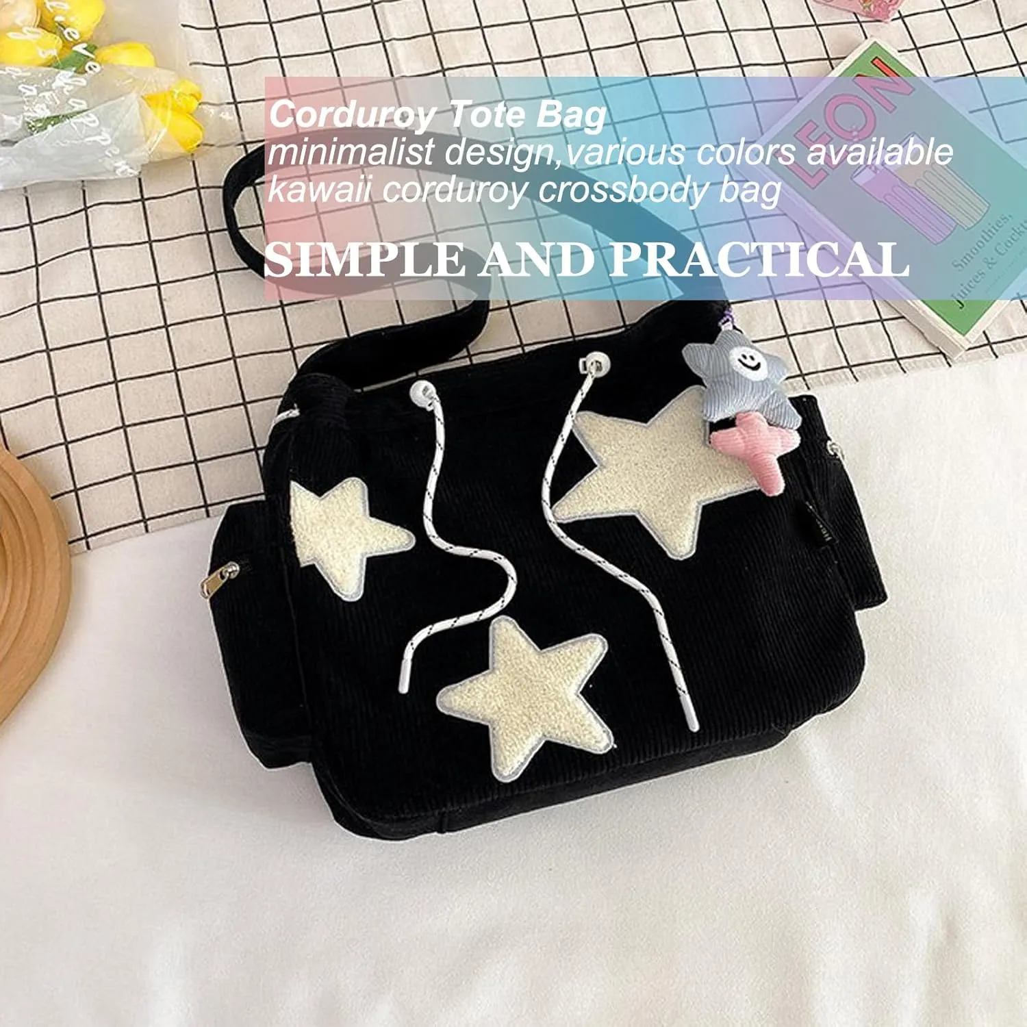 Women Corduroy Tote Bag, Large Shoulder Hobo Bags with Zipper Cute Messenger Bag Kawaii Handbags Y2K Travel Work Bag