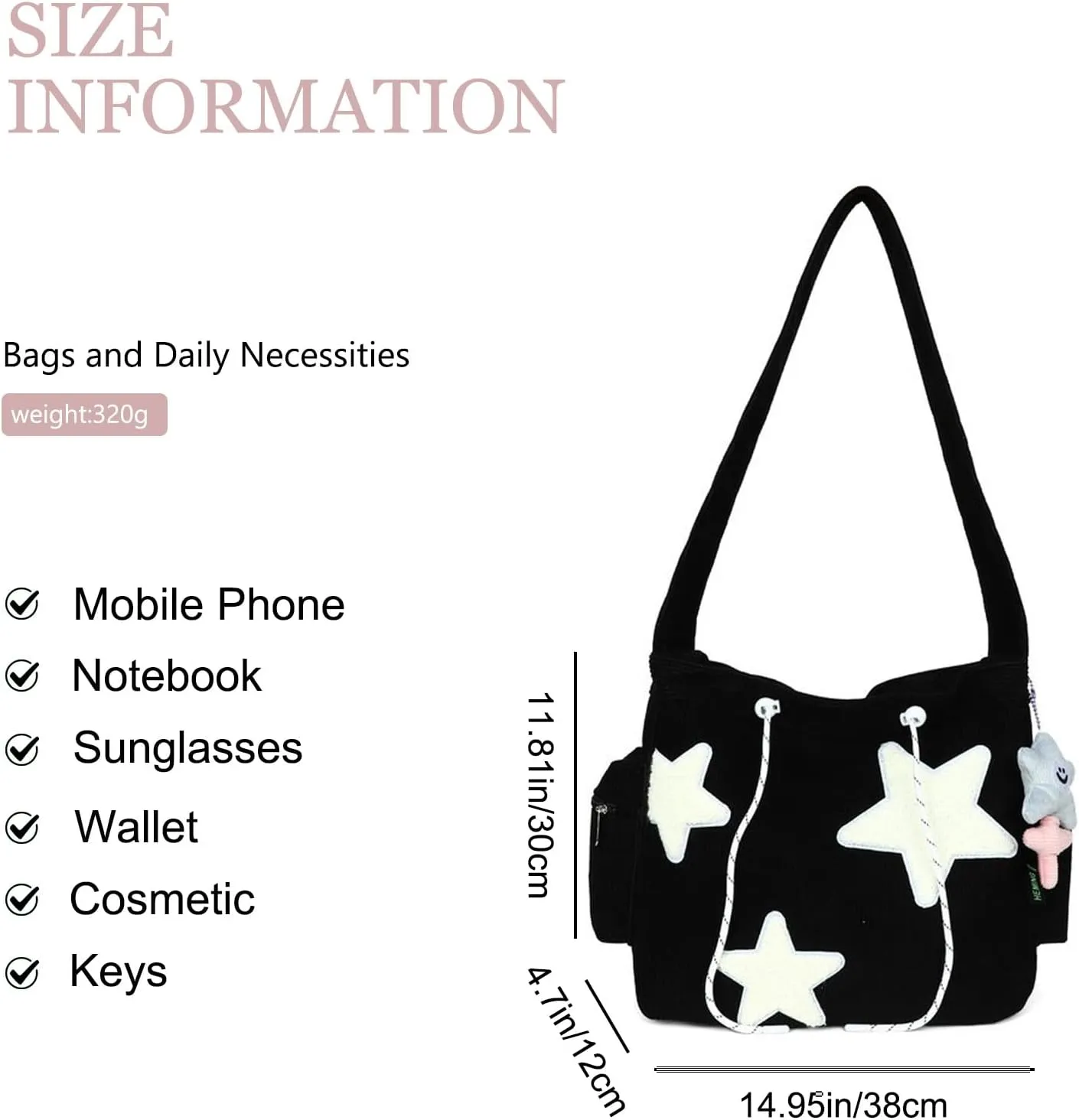 Women Corduroy Tote Bag, Large Shoulder Hobo Bags with Zipper Cute Messenger Bag Kawaii Handbags Y2K Travel Work Bag