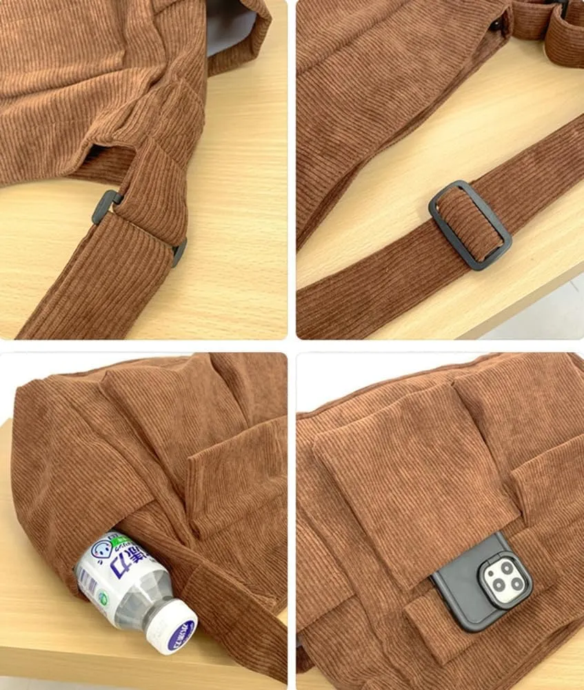 Women Men Crossbody Shoulder Bag Large Tote Bag with Multiple Pockets Canvas Messenger Tote Bag for Women and Men