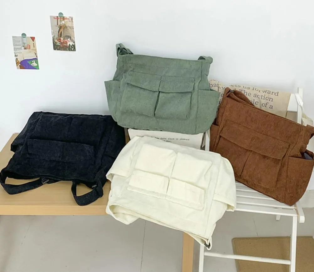 Women Men Crossbody Shoulder Bag Large Tote Bag with Multiple Pockets Canvas Messenger Tote Bag for Women and Men