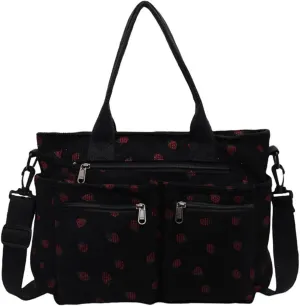 Women Strawberry Bags, Corduroy Everyday Tote Bag Kawaii Shoulder Purse Handbag Crossbody Work Bag