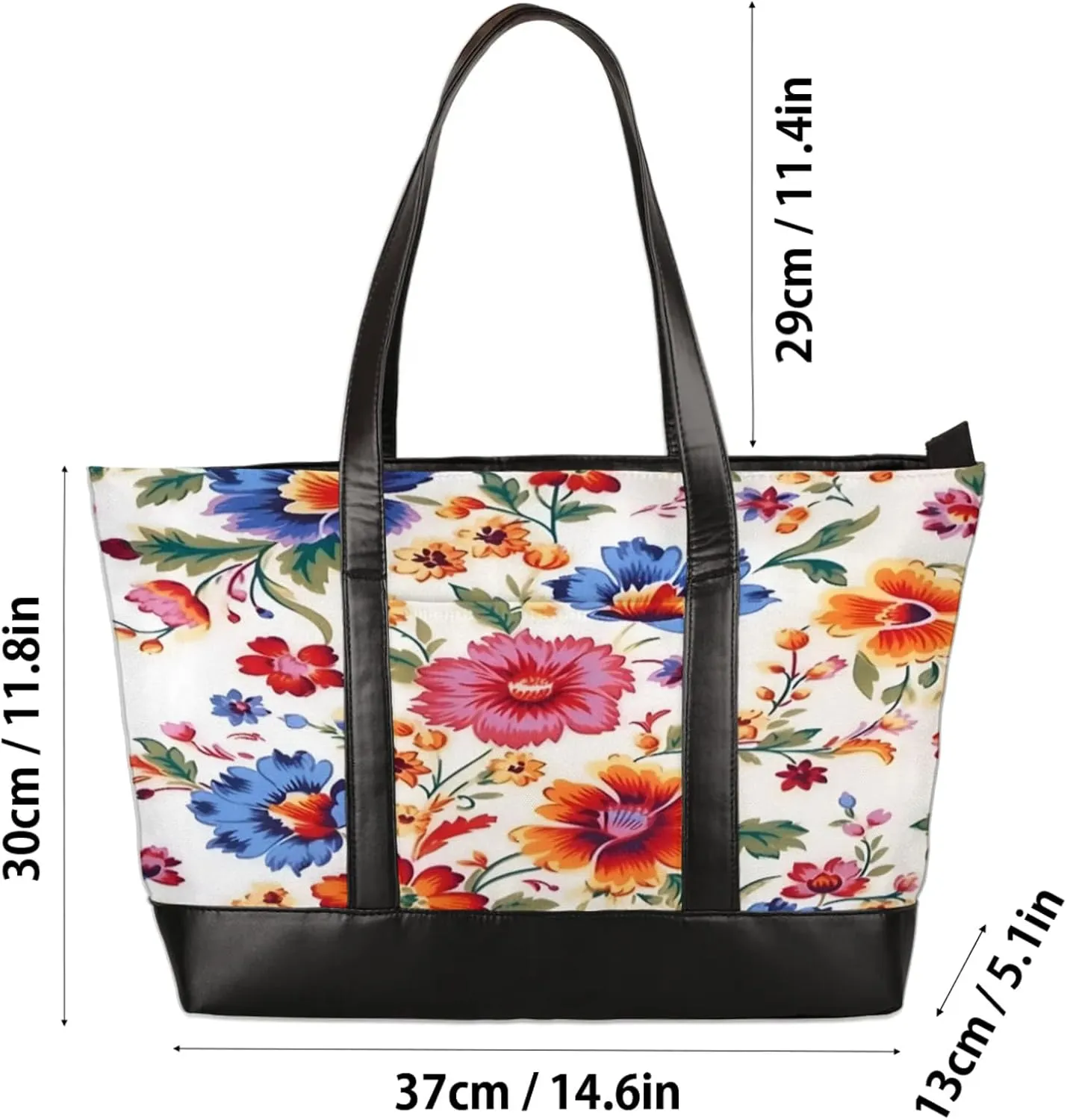 Women Tote Bag with Zipper, Shopper Handbag Travel Purse, PU Leather Laptop Tote Bags, Weekender Tote Bags