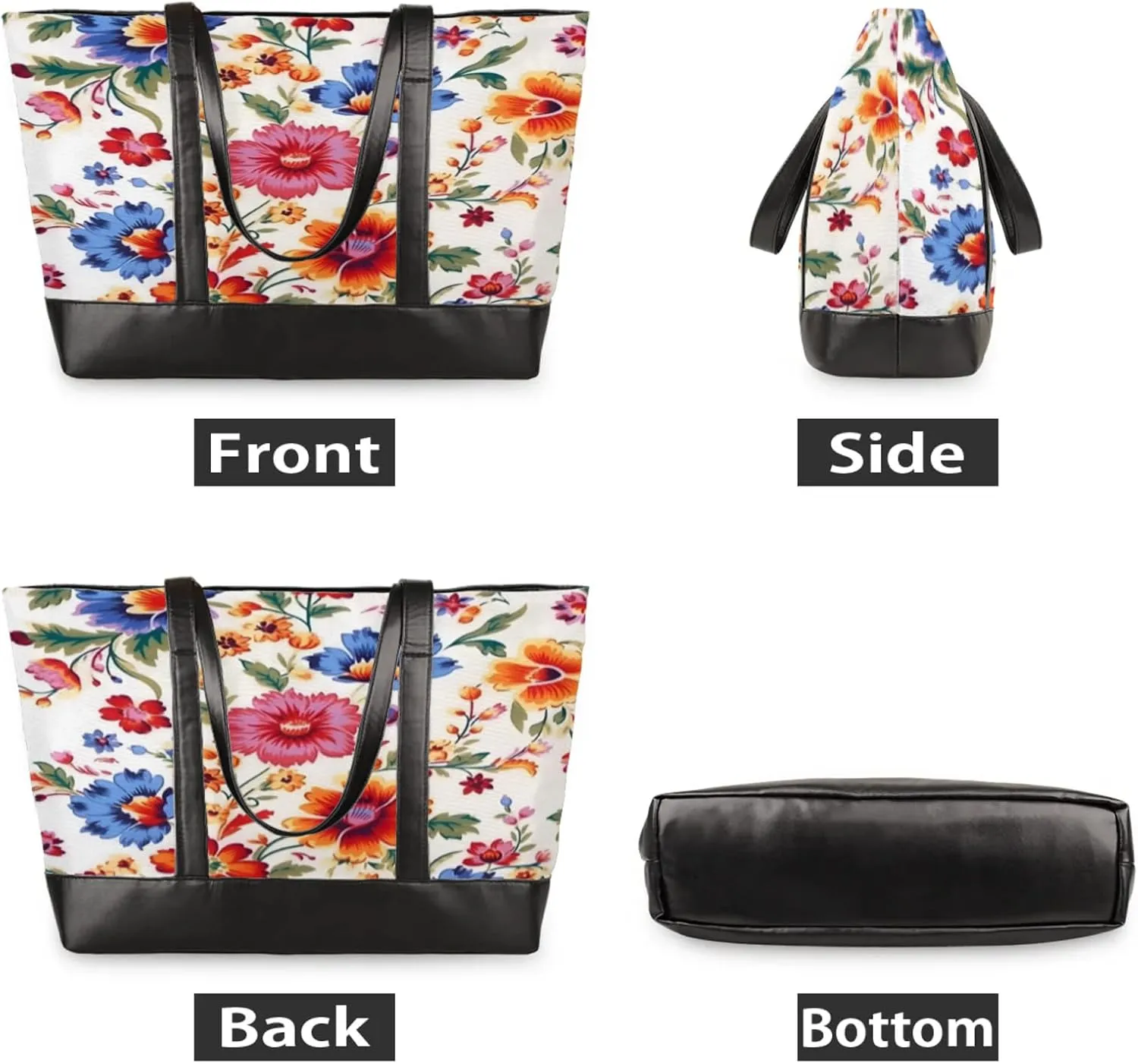 Women Tote Bag with Zipper, Shopper Handbag Travel Purse, PU Leather Laptop Tote Bags, Weekender Tote Bags