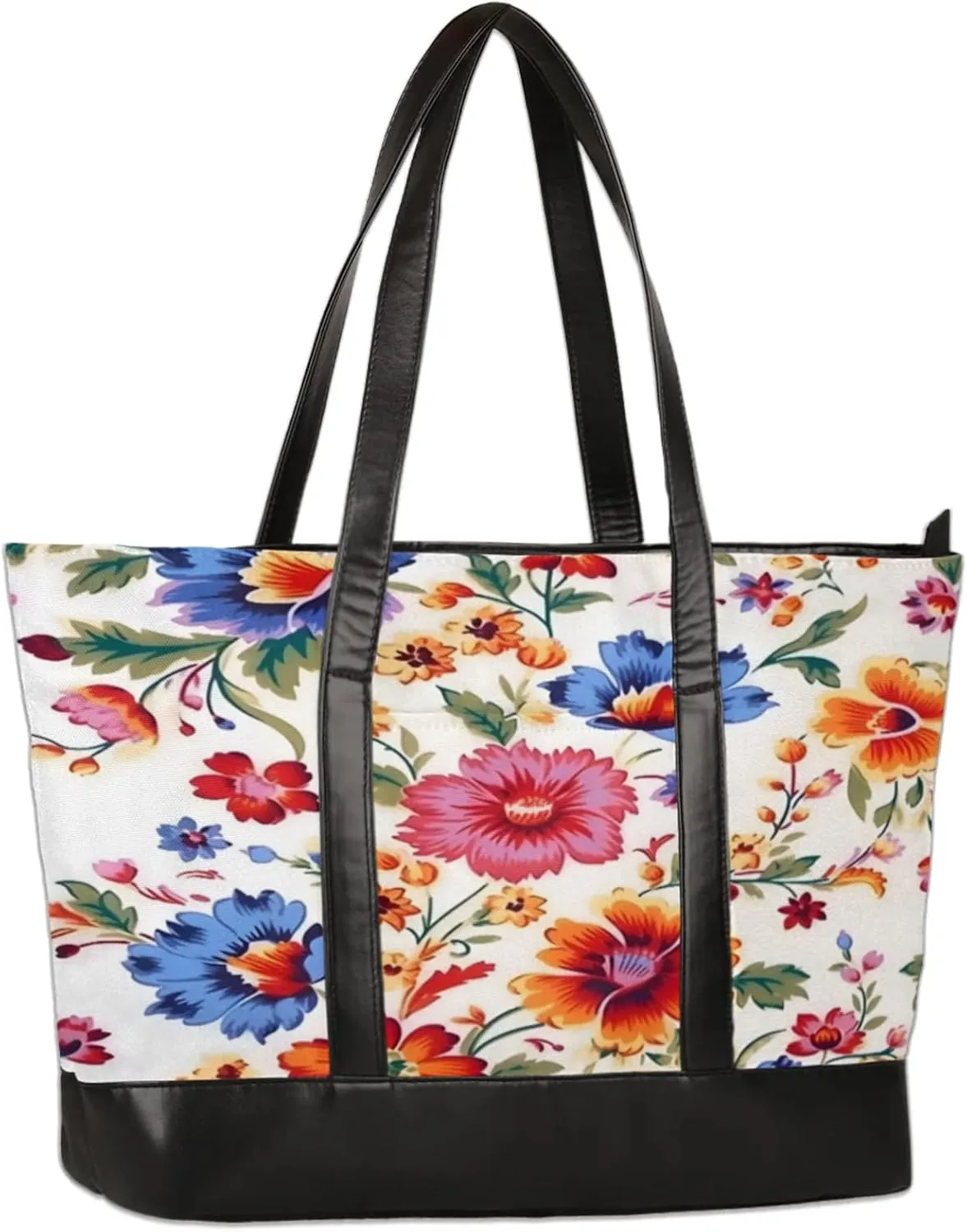 Women Tote Bag with Zipper, Shopper Handbag Travel Purse, PU Leather Laptop Tote Bags, Weekender Tote Bags