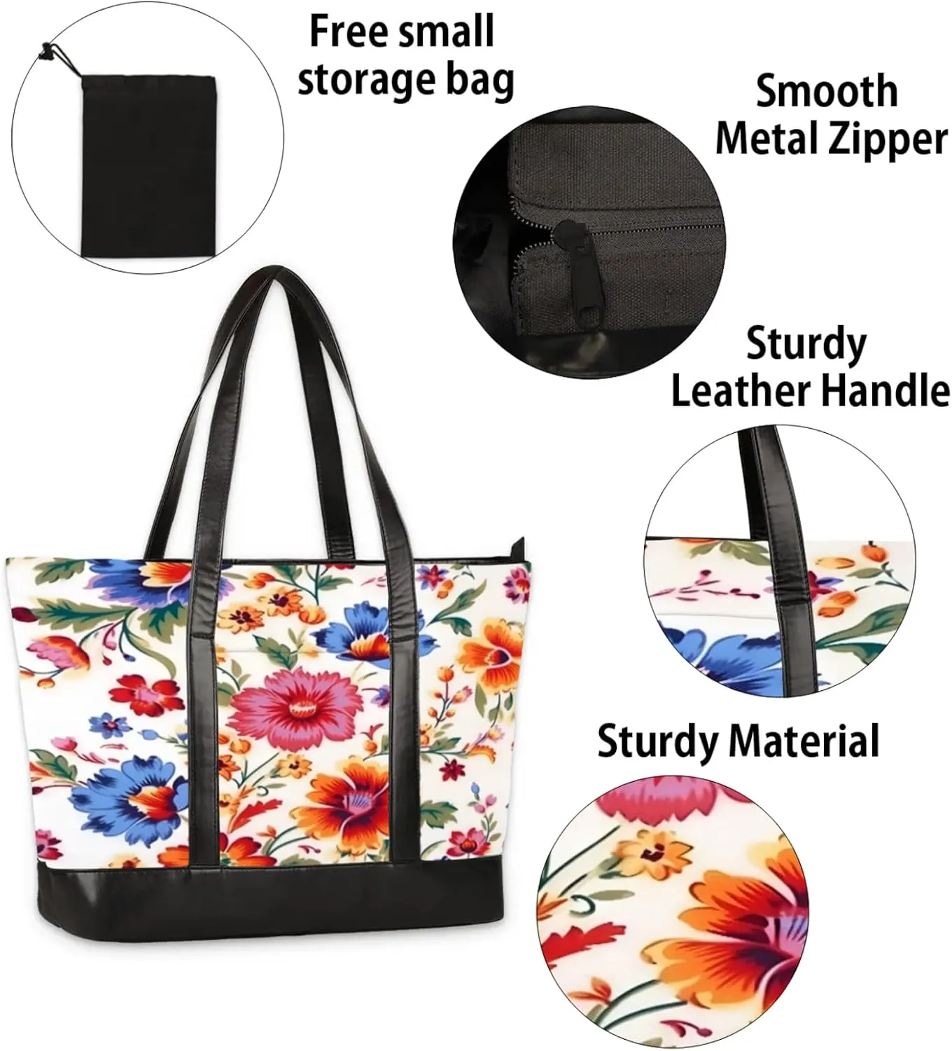 Women Tote Bag with Zipper, Shopper Handbag Travel Purse, PU Leather Laptop Tote Bags, Weekender Tote Bags