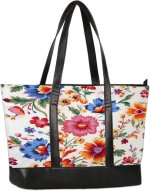 Women Tote Bag with Zipper, Shopper Handbag Travel Purse, PU Leather Laptop Tote Bags, Weekender Tote Bags
