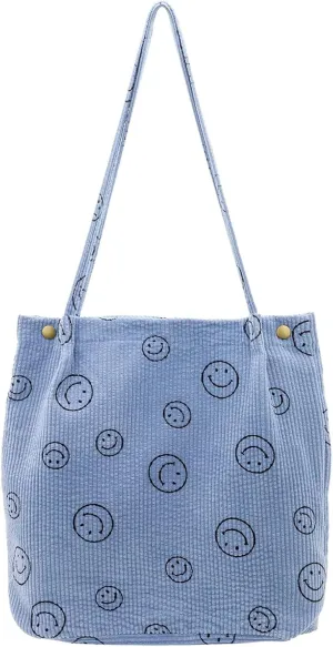 Women Tote Bags Grocery Shoulder Bag Corduroy with Inner Pocket for Work Beach Lunch Travel Shopping Shopper Handbags