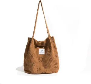 Women Tote Bags Grocery Shoulder Bag Corduroy with Inner Pocket for Work Beach Lunch Travel Shopping Shopper Handbags