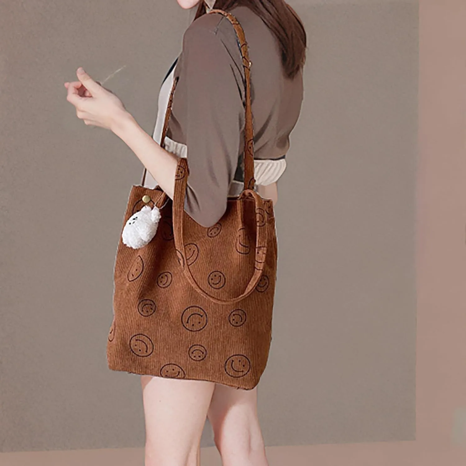 Women Tote Bags Grocery Shoulder Bag Corduroy with Inner Pocket for Work Beach Lunch Travel Shopping Shopper Handbags