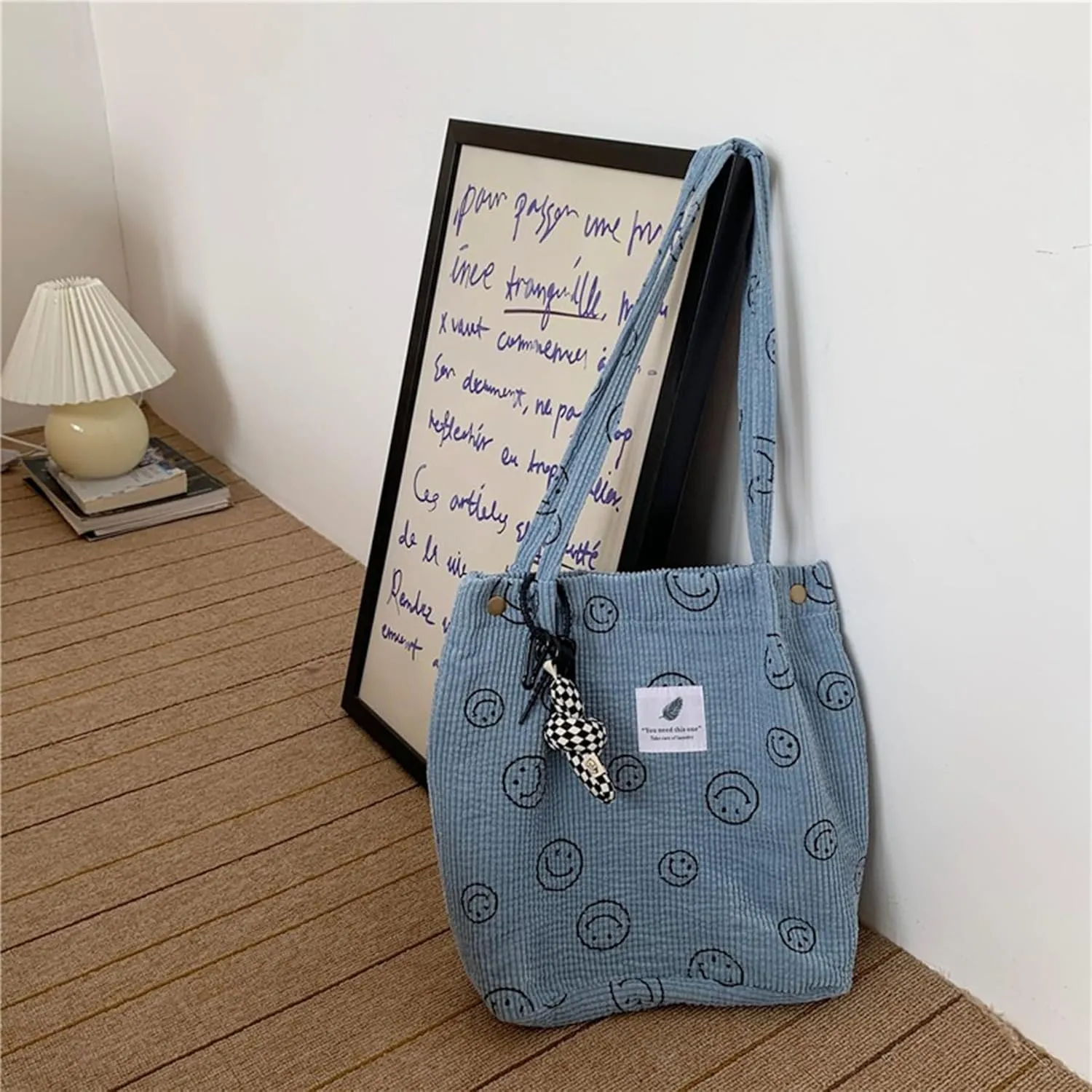 Women Tote Bags Grocery Shoulder Bag Corduroy with Inner Pocket for Work Beach Lunch Travel Shopping Shopper Handbags