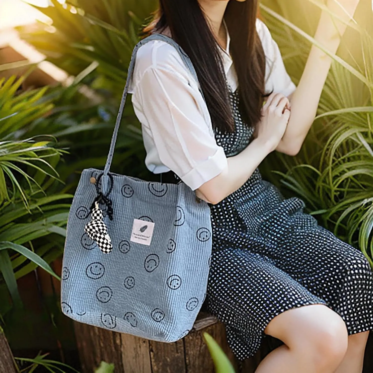Women Tote Bags Grocery Shoulder Bag Corduroy with Inner Pocket for Work Beach Lunch Travel Shopping Shopper Handbags