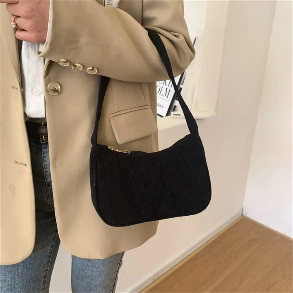 Women Y2k Handbags Corduroy Underarm Bag Casual Women Shoulder Bags Solid Color Zipper Female Handbag