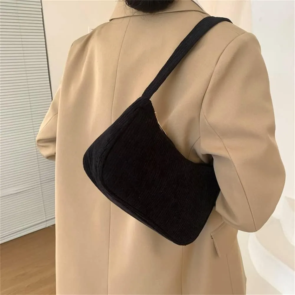 Women Y2k Handbags Corduroy Underarm Bag Casual Women Shoulder Bags Solid Color Zipper Female Handbag