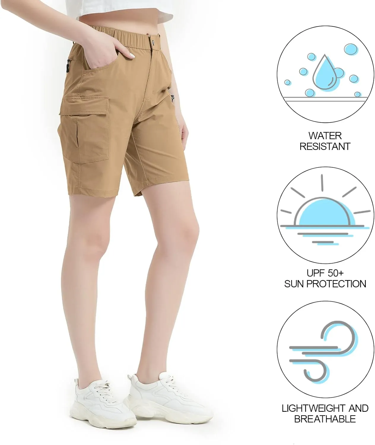 Women's 8" 10" Hiking Shorts Quick Dry Lightweight Golf Long Cargo Shorts Casual with Pockets for Travel Outdoor