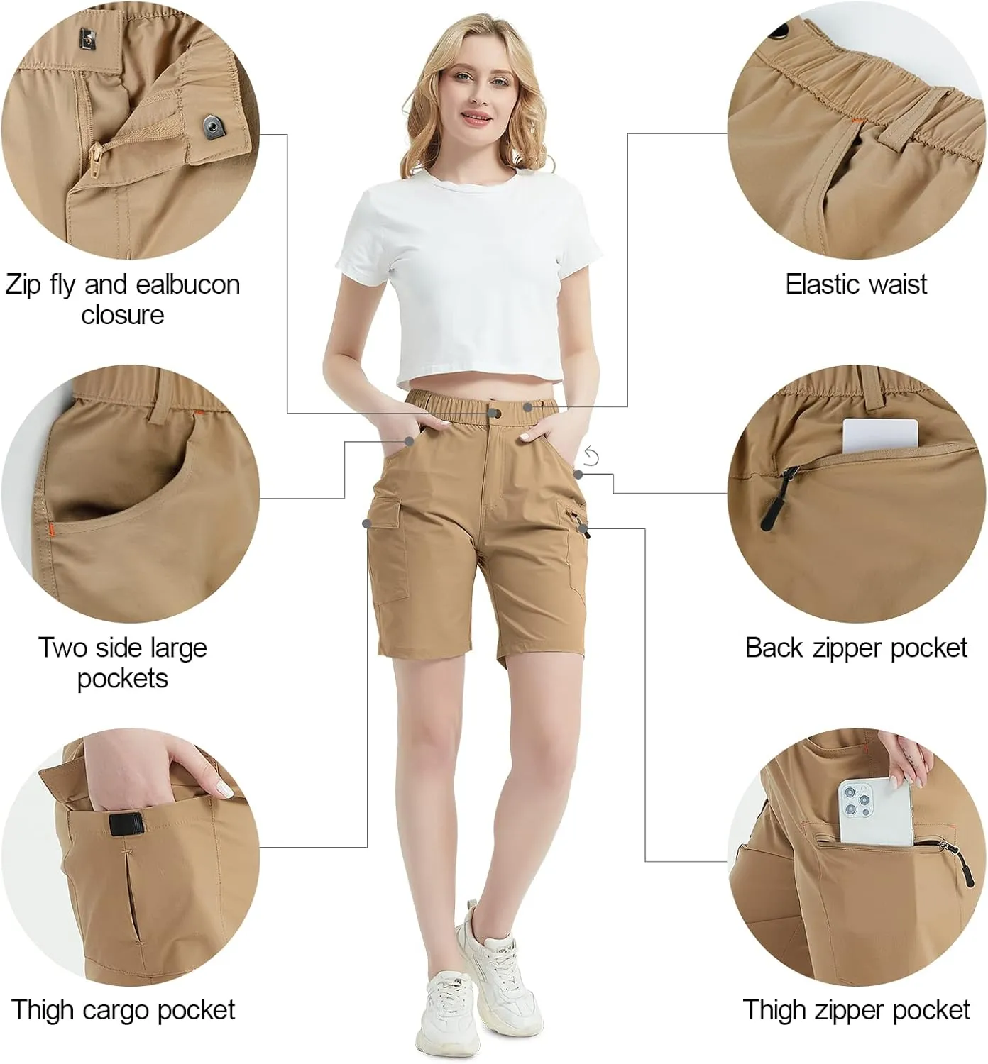 Women's 8" 10" Hiking Shorts Quick Dry Lightweight Golf Long Cargo Shorts Casual with Pockets for Travel Outdoor