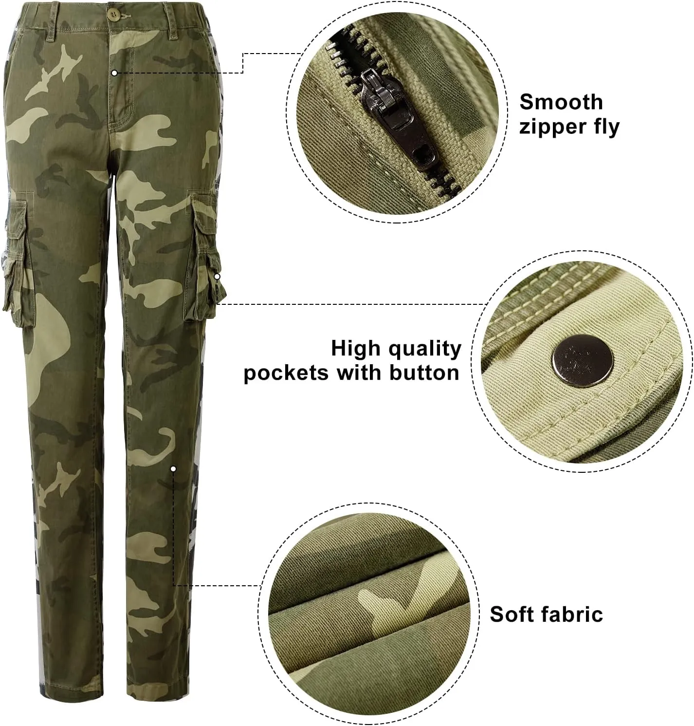 Womens Cargo Pants with Pockets Outdoor Casual Ripstop Camo Tactical Combat Work Pants