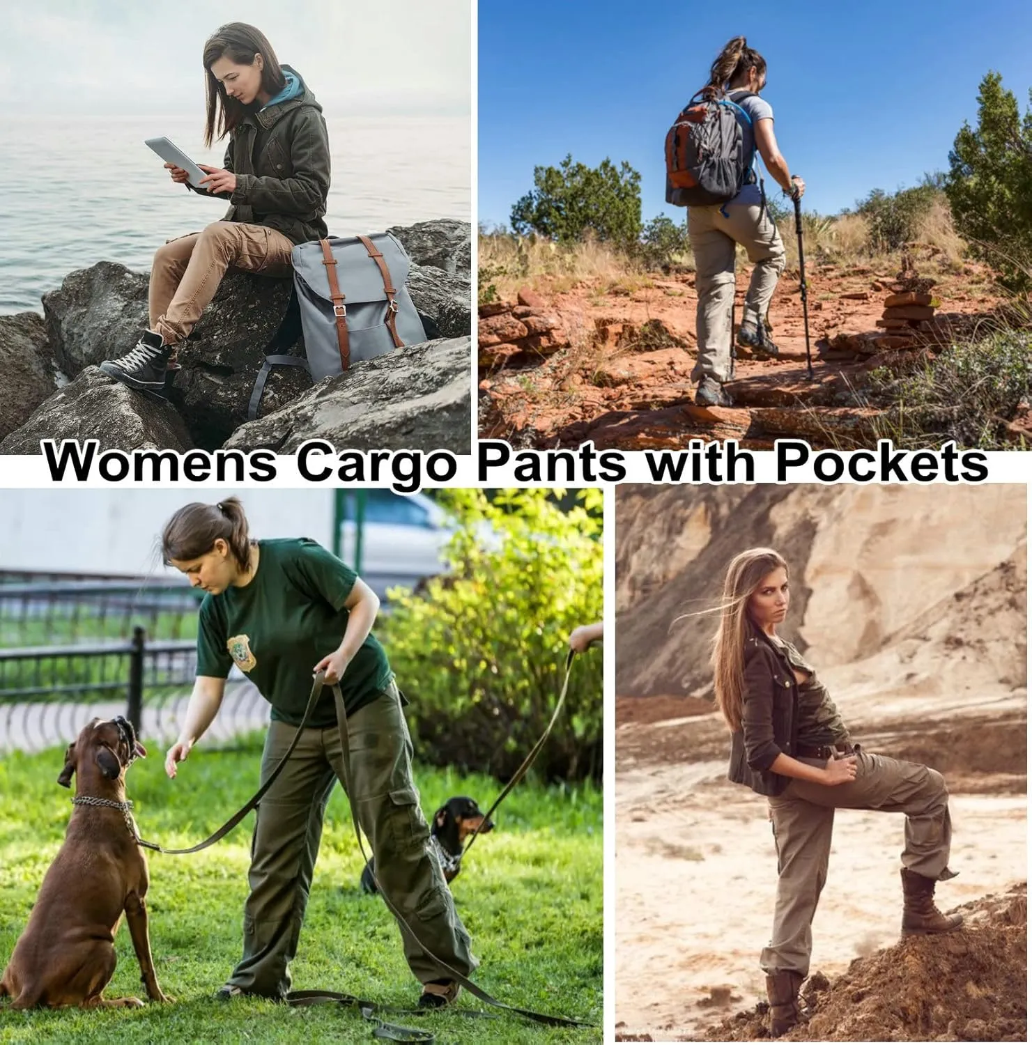 Womens Cargo Pants with Pockets Outdoor Casual Ripstop Tactical Combat Work Pants Black