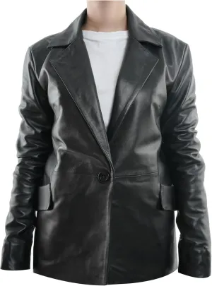 Women's Classic Suit-Style Long Sleeves Leather Blazer | Women Casual Leather Blazer | Leather Coat for Women