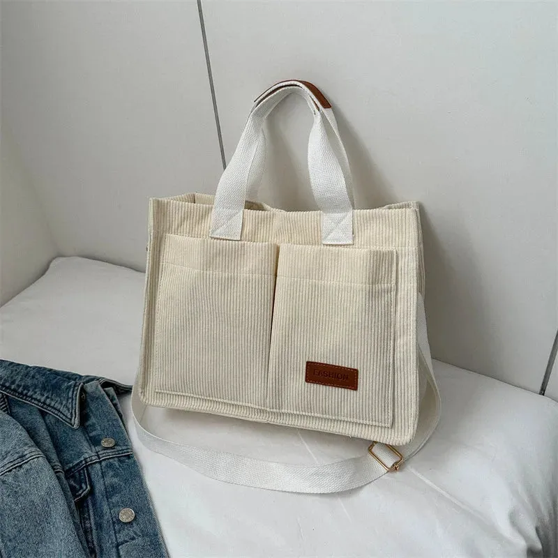 Women's Corduroy Tote Bag Large Capcity Handbags for Women Commuting Women's Bag Messenger Shoulder Bag Female Handbag