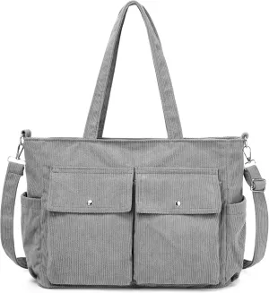 Women’s Corduroy Tote Bag Messenger Bag, Large Crossbody Purse,Shoulder Handbag for Work, School, Shopping & Travel