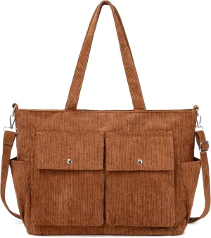 Women’s Corduroy Tote Bag Messenger Bag, Large Crossbody Purse,Shoulder Handbag for Work, School, Shopping & Travel