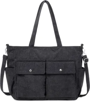 Women’s Corduroy Tote Bag Messenger Bag, Large Crossbody Purse,Shoulder Handbag for Work, School, Shopping & Travel
