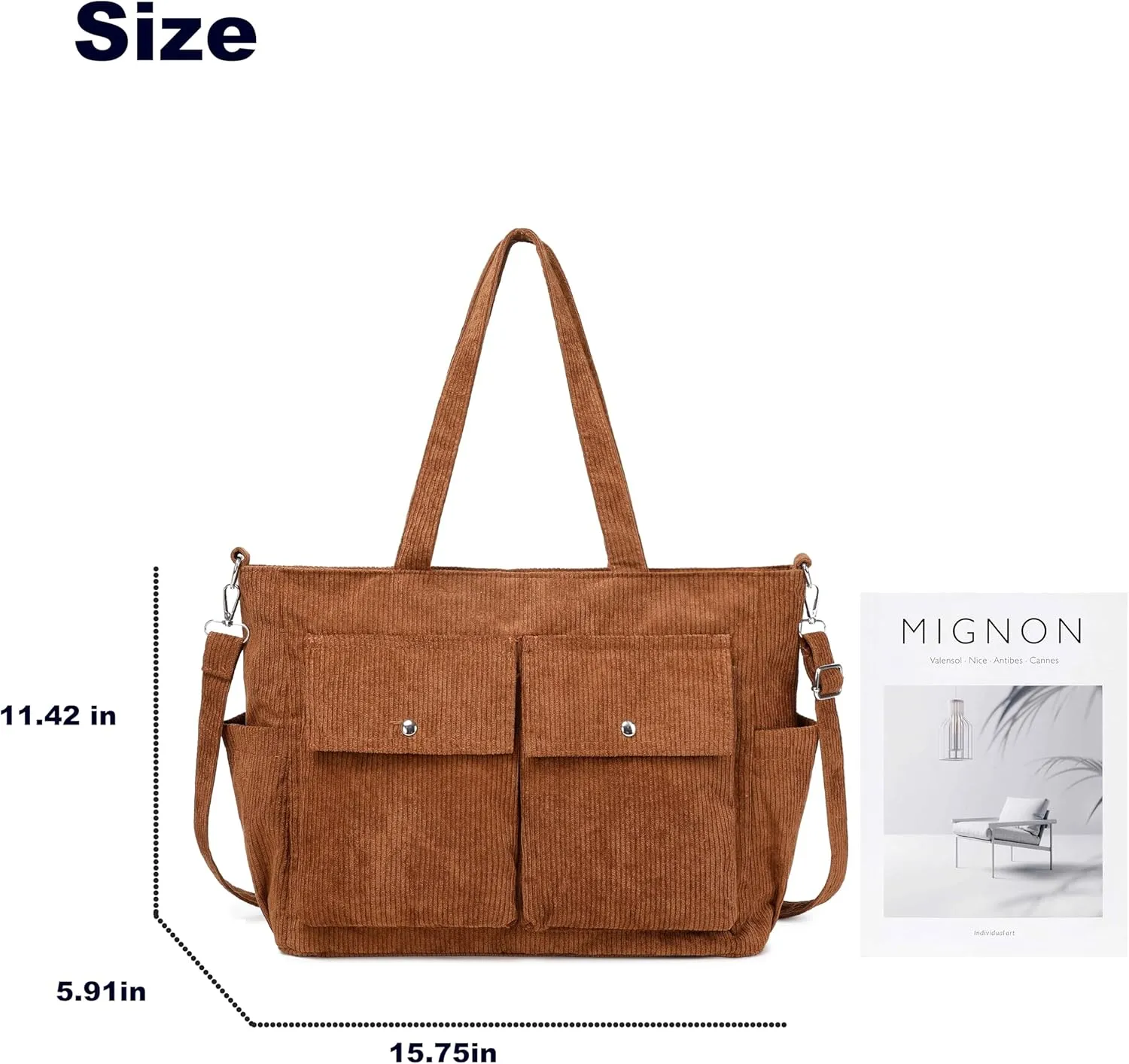 Women’s Corduroy Tote Bag Messenger Bag, Large Crossbody Purse,Shoulder Handbag for Work, School, Shopping & Travel