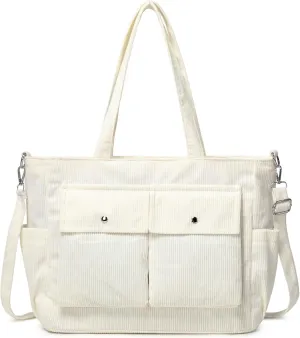 Women’s Corduroy Tote Bag Messenger Bag, Large Crossbody Purse,Shoulder Handbag for Work, School, Shopping & Travel