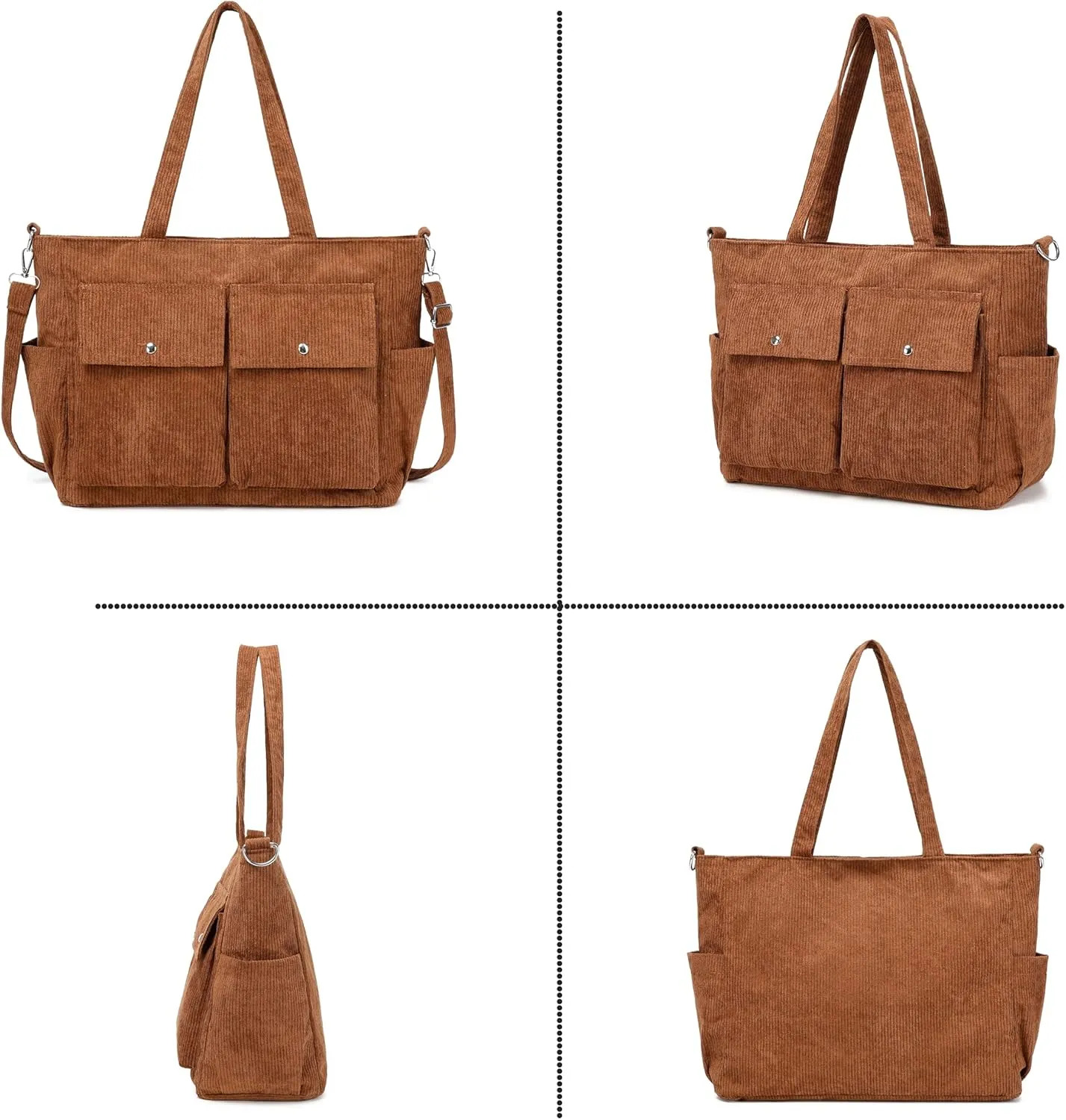 Women’s Corduroy Tote Bag Messenger Bag, Large Crossbody Purse,Shoulder Handbag for Work, School, Shopping & Travel