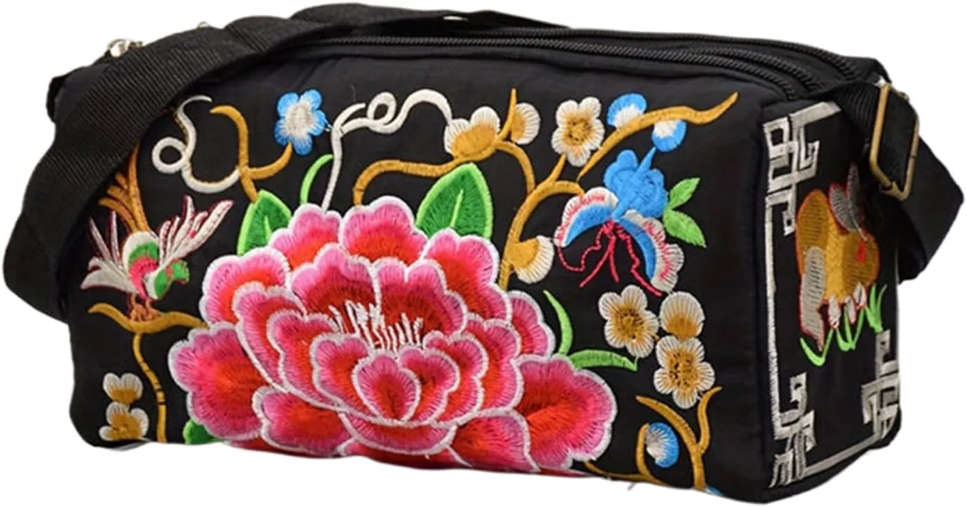 Women's Embroidered Ethnic Crossbody Bag; Vintage Canvas Shoulder Bag with Coin Purse, Ideal for Gifts