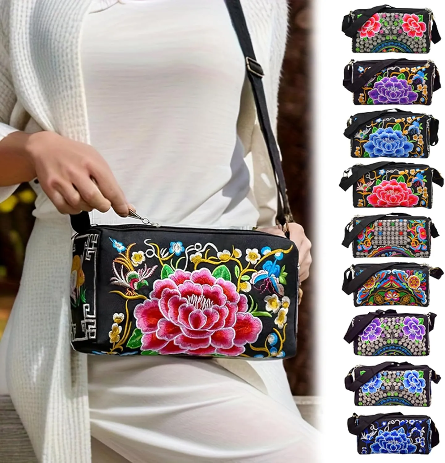 Women's Embroidered Ethnic Crossbody Bag; Vintage Canvas Shoulder Bag with Coin Purse, Ideal for Gifts