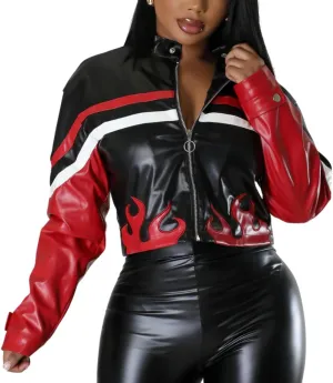 Women's Faux Leather Jacket Zip Up Cropped Bomber Leather Jacket Women 2024 S-XL