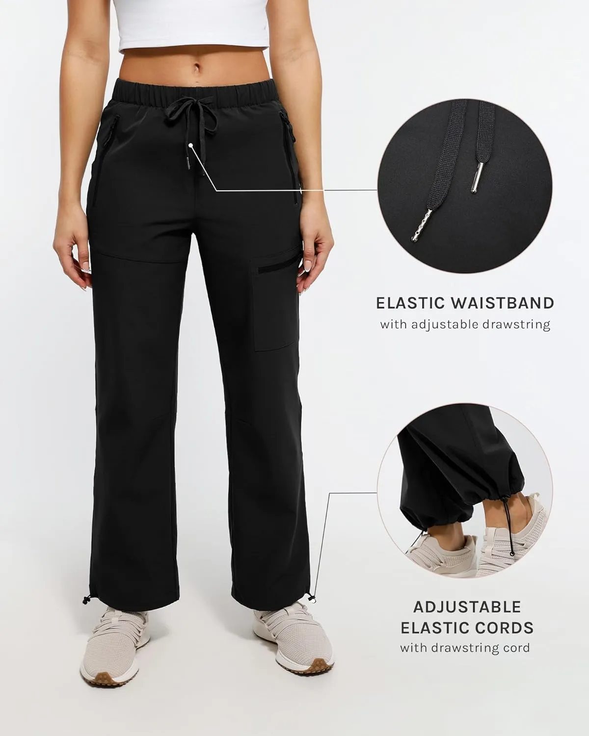 Women's Hiking Cargo Pants Quick Dry Lightweight Joggers with Multiple Zipper Pockets Adjustable Cuffs for Travel