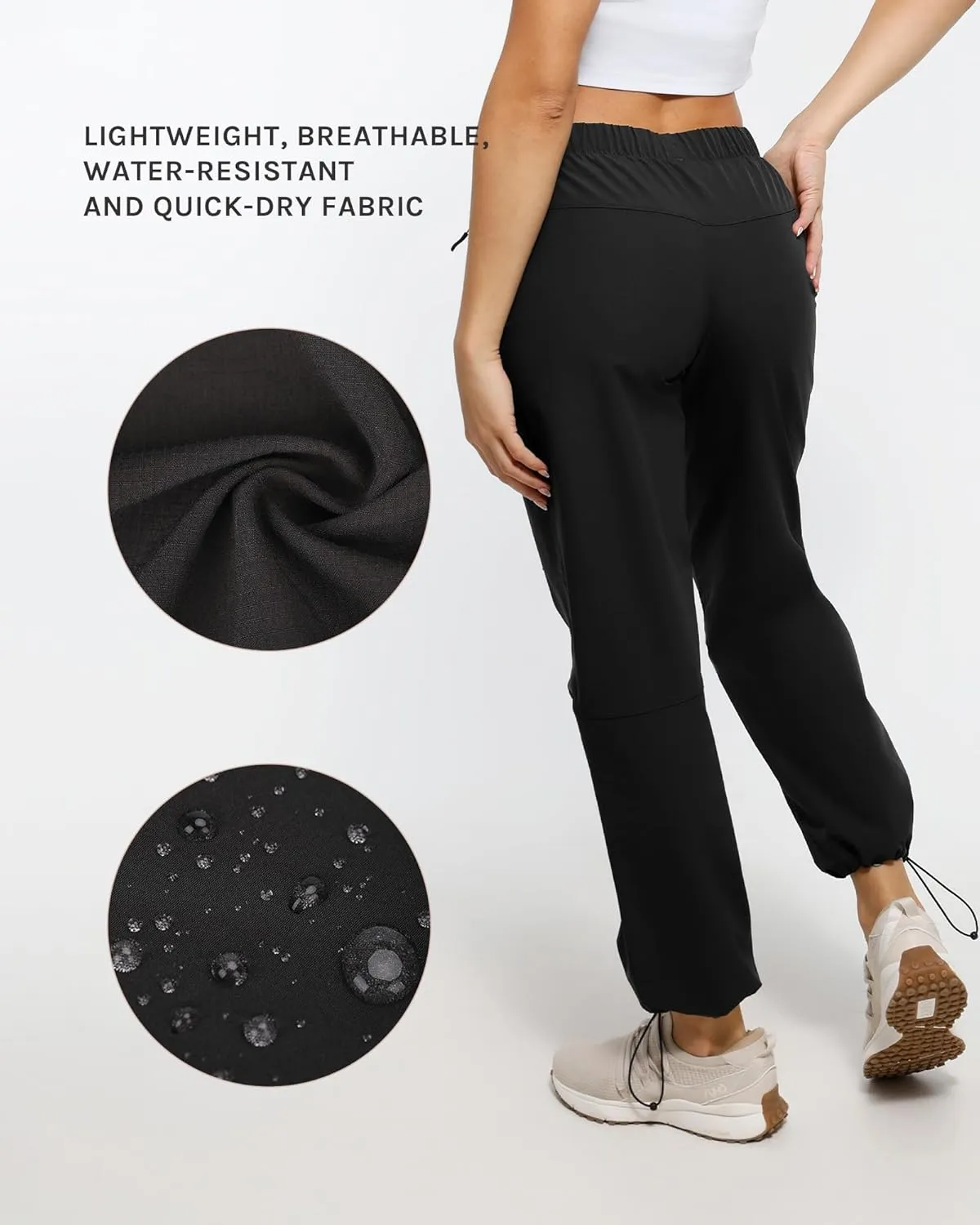 Women's Hiking Cargo Pants Quick Dry Lightweight Joggers with Multiple Zipper Pockets Adjustable Cuffs for Travel