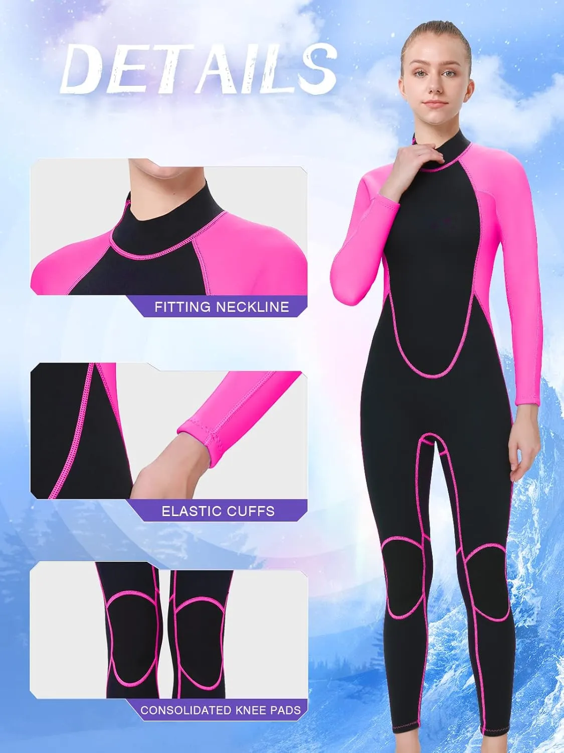 Women's Mens Full Wetsuit 2mm Neoprene Back Zipper Swimming Surfing Diving Snorkeling Wet Suits Cold Water Long Sleeve Thermal Swimsuit