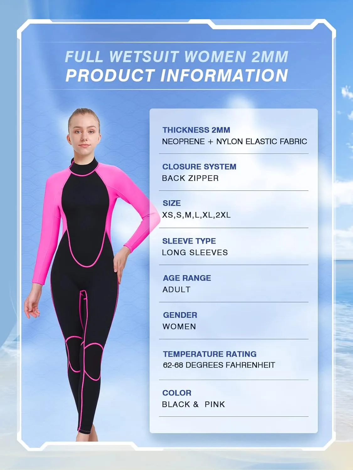Women's Mens Full Wetsuit 2mm Neoprene Back Zipper Swimming Surfing Diving Snorkeling Wet Suits Cold Water Long Sleeve Thermal Swimsuit