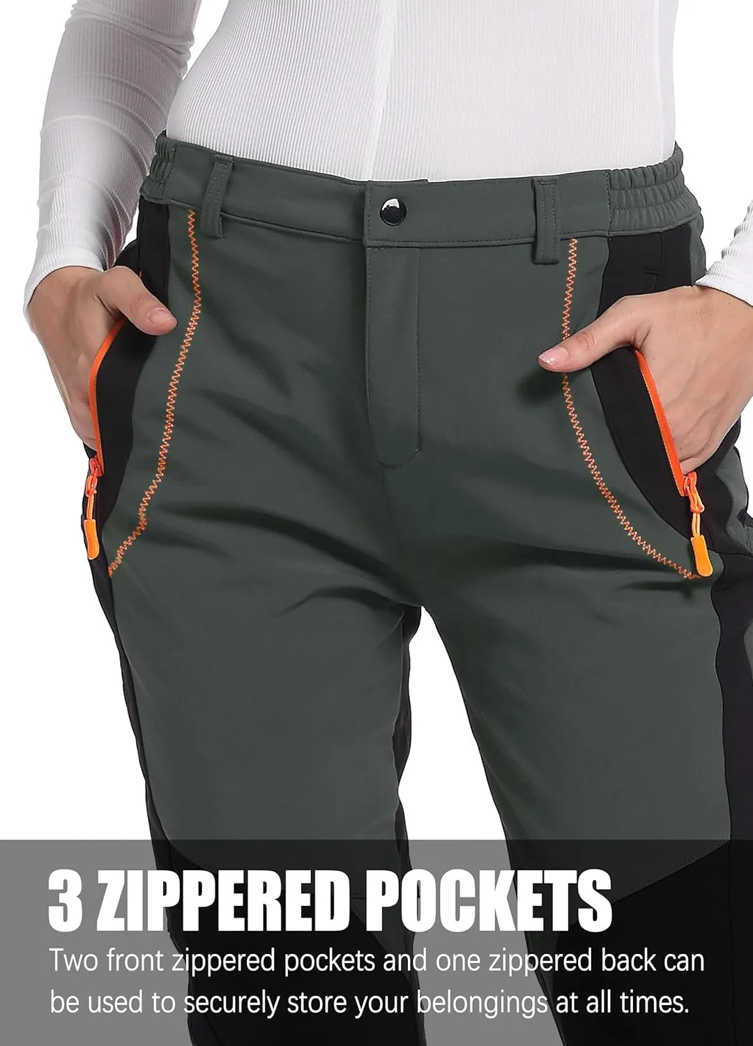 Women's Snow Ski Pants Fleece Lined Winter Outdoor Waterproof Insulated Warm Softshell Hiking Cargo Pants