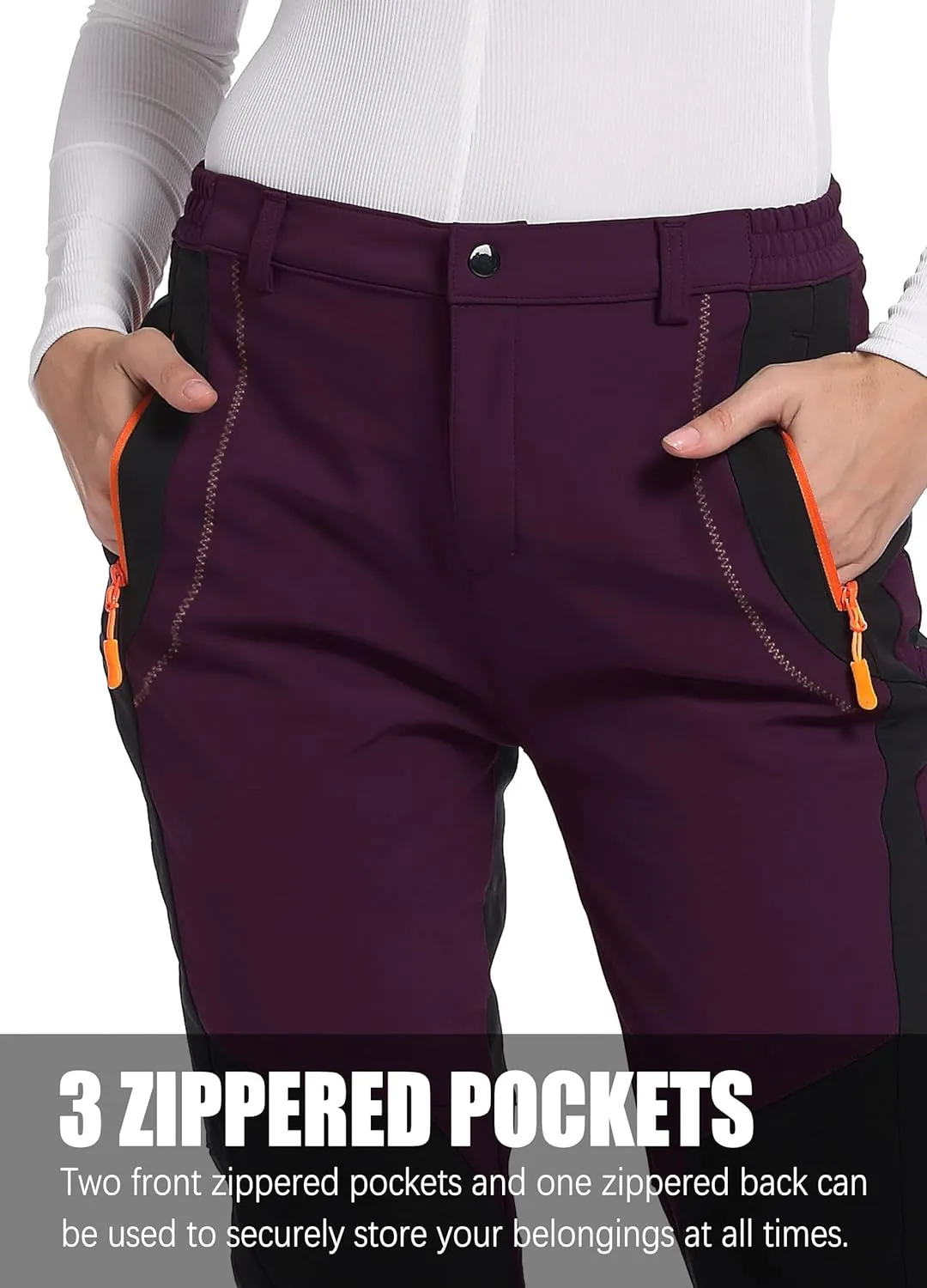 Women's Snow Ski Pants Fleece Lined Winter Outdoor Waterproof Insulated Warm Softshell Hiking Cargo Pants