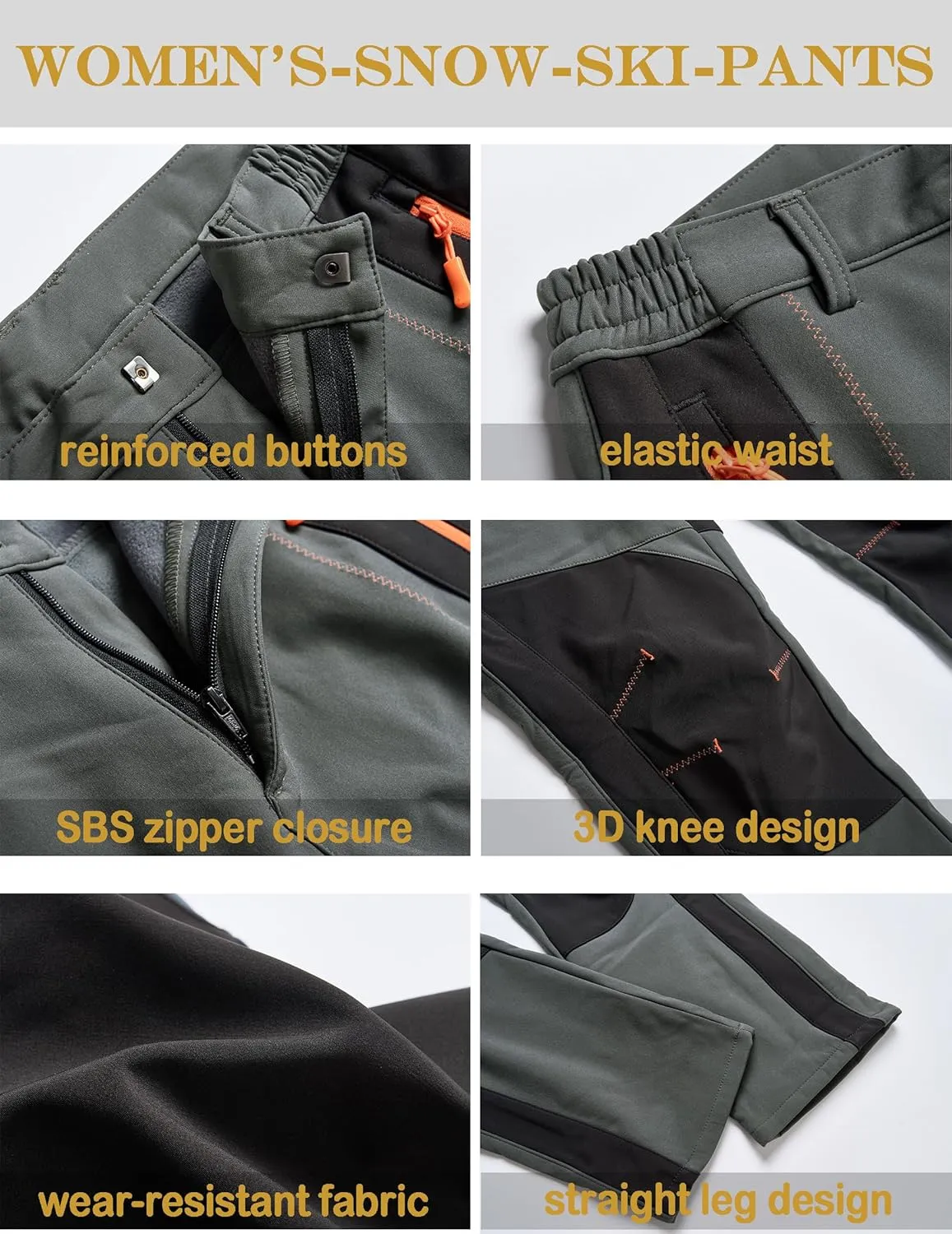 Women's Snow Ski Pants Fleece Lined Winter Outdoor Waterproof Insulated Warm Softshell Hiking Cargo Pants
