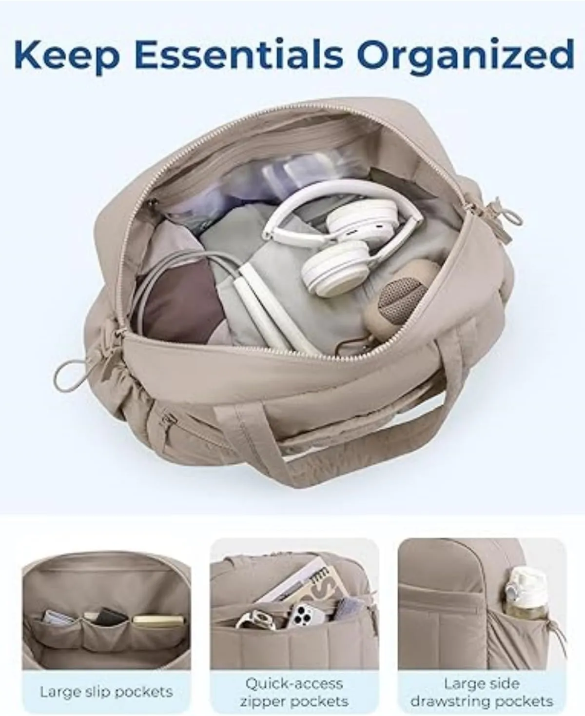 Women's Waterproof Gym Bag with Wet Pocket - Lightweight Travel Duffel Bag for Fitness & Weekend Trips, Sports Tote with Separate Wet Compartment, Carry-On Luggage for Yoga, Swimming & Workout (grey)