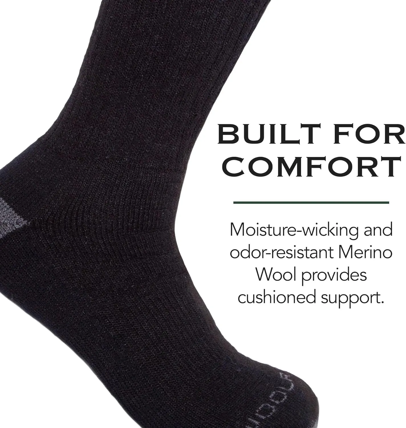 Woolrich Merino Wool Socks for Men - Made in USA, Crew Hiking Sock, Made of 78% Merino Lambswool w/Padded Arch, 2 Pairs