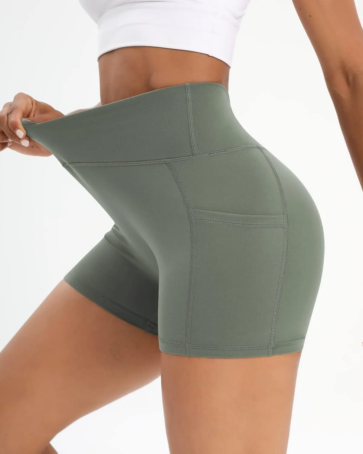 Workout Shorts for Women 2 Pcs Pack Cross Waist Active Gym Spandex Stretchy Yoga Compression with Side Pockets
