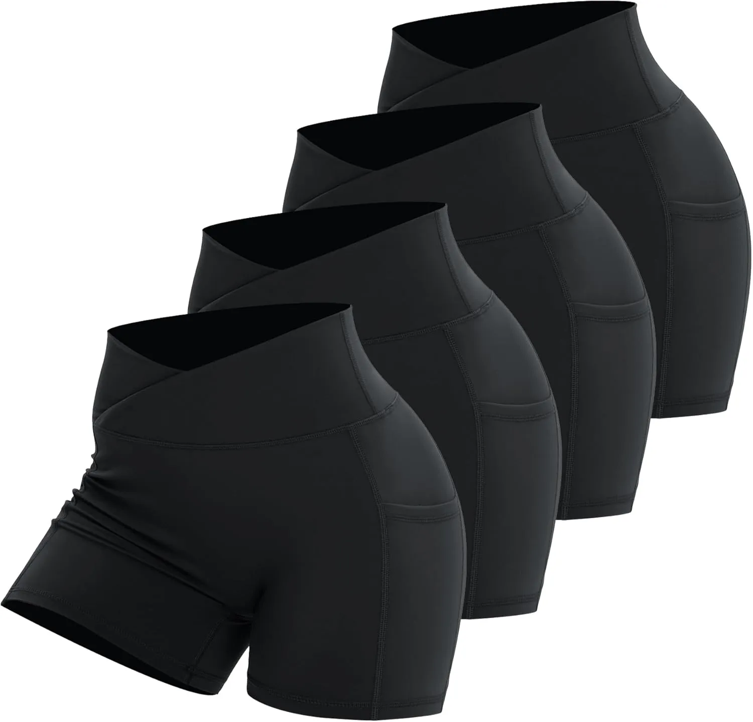 Workout Shorts for Women 2 Pcs Pack Cross Waist Active Gym Spandex Stretchy Yoga Compression with Side Pockets