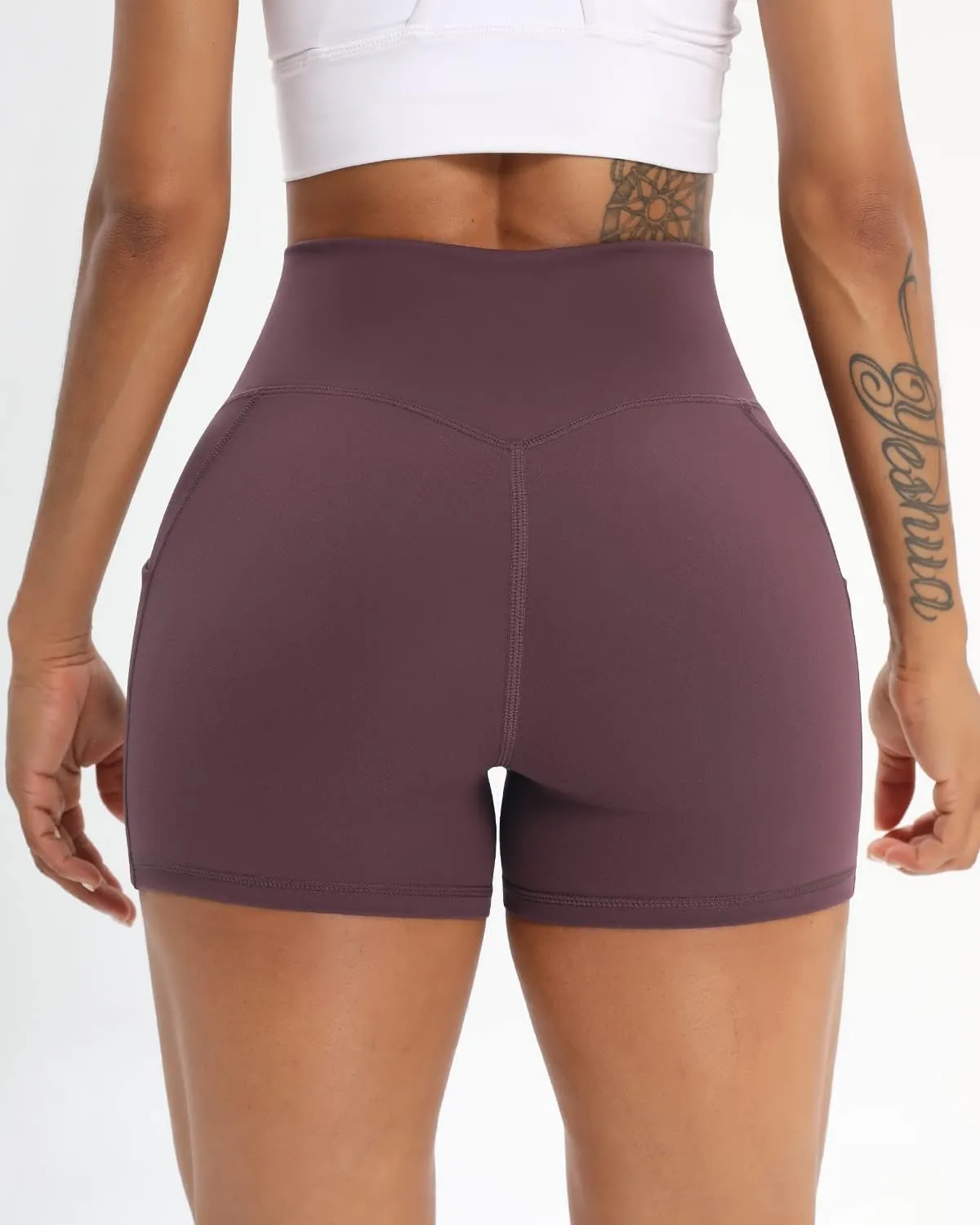 Workout Shorts for Women 2 Pcs Pack Cross Waist Active Gym Spandex Stretchy Yoga Compression with Side Pockets