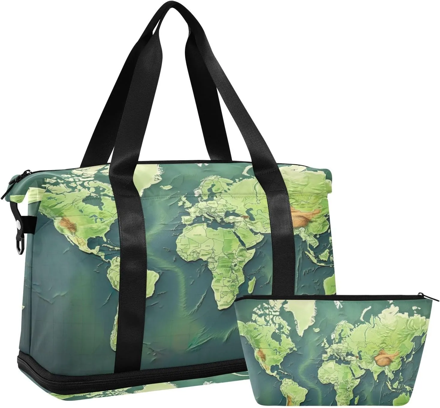 World Map Sports Gym Bag,Travel Duffel bag with Wet Pocket & Shoes Compartment Lightweight Waterproof Overnight Bag for Men Women