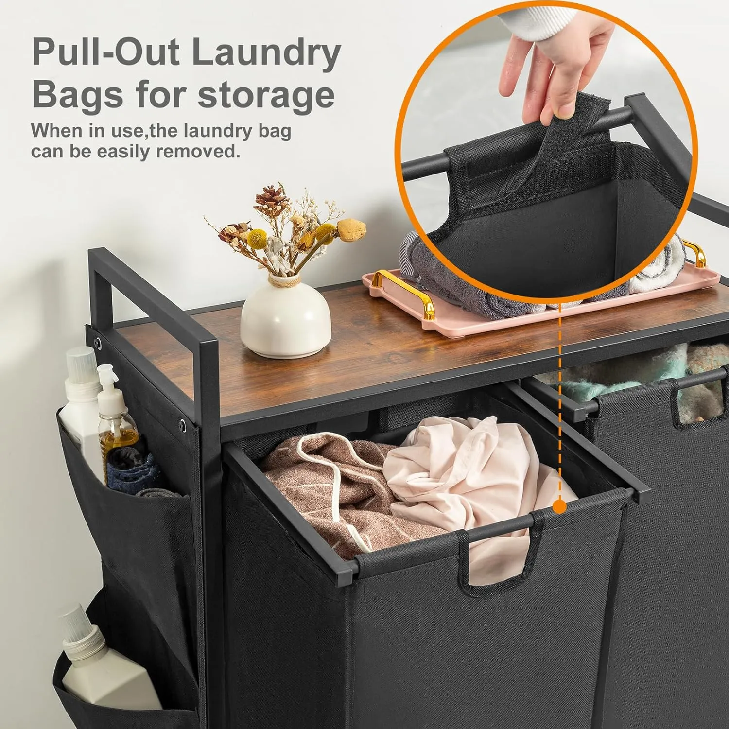 WOWLIVE Double Laundry Hamper with Lid,Rolling Laundry Basket Organizer with Wheels, Iron-Made Laundry Sorter with Top Shelf and 2 Removable Bags,Large Clothes Storage for Room,Black 1